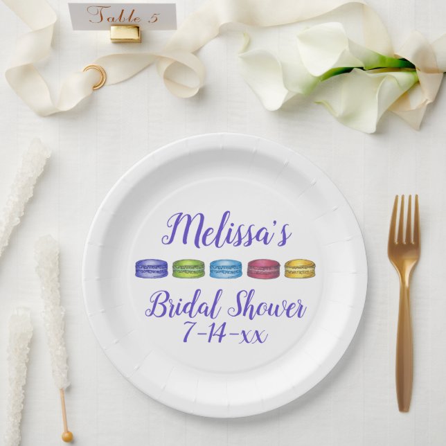 Pastel French Macaron Cookie Pastry Bridal Shower Paper Plate (Wedding)