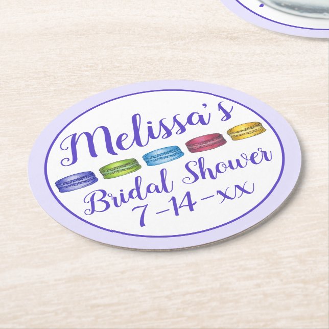 Pastel French Macaron Cookie Pastry Bridal Shower Round Paper Coaster (Angled)