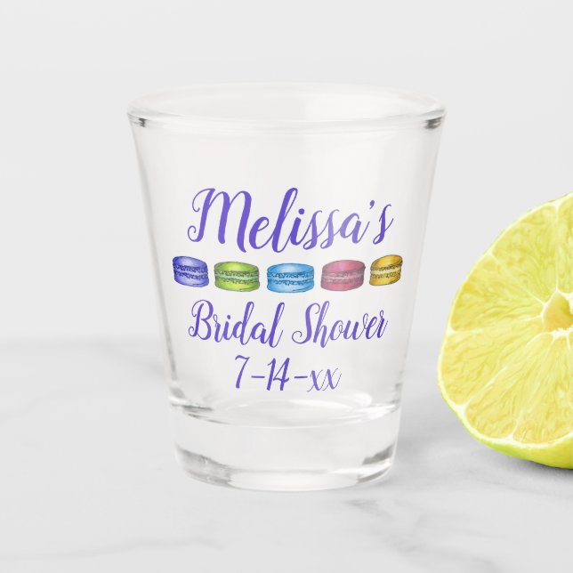 Pastel French Macaron Cookie Pastry Bridal Shower Shot Glass (Front)