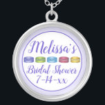 Pastel French Macaron Cookie Pastry Bridal Shower Silver Plated Necklace<br><div class="desc">Design features an original marker illustration of a row of colourful pastel-coloured macaron cookies in pink, purple, green, blue, and yellow. A French bakery or pastry shop classic! Ideal for your favourite foodie, or for a French themed bridal shower or afternoon tea party. This macaron design is also available on...</div>