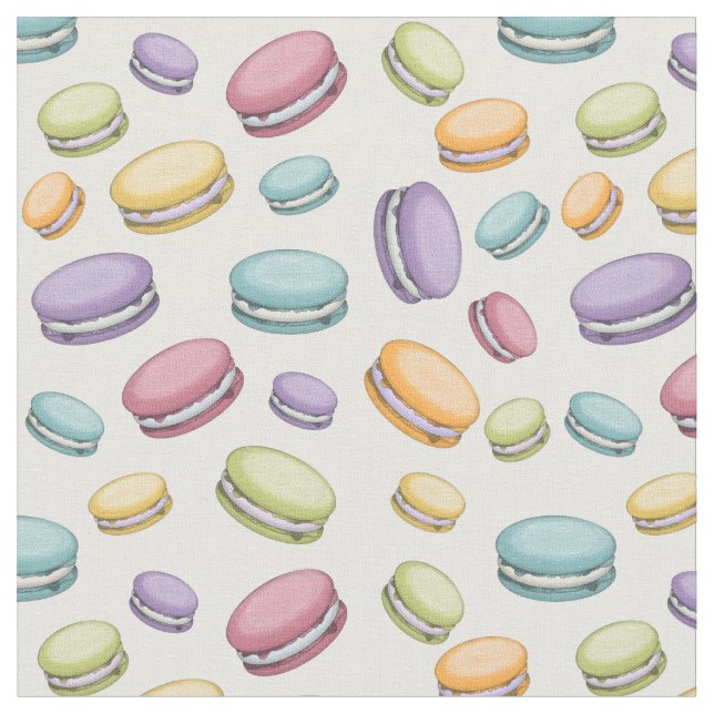 Pastel French Macaron Cookie Pattern Fabric (Close Up)