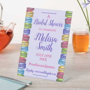 Pastel French Macaron Cookies Bridal Shower Party Pedestal Sign