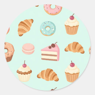 Pastel French Pastries Cute Dessert Pattern Classic Round Sticker