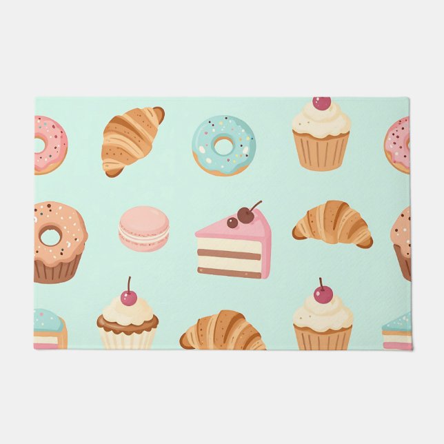 Pastel French Pastries Cute Dessert Pattern Doormat (Front)