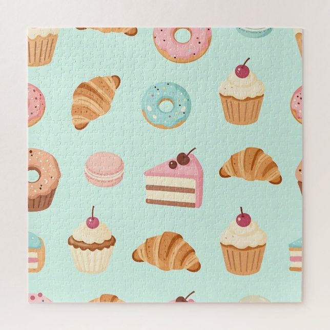 Pastel French Pastries Cute Dessert Pattern Jigsaw Puzzle (Vertical)