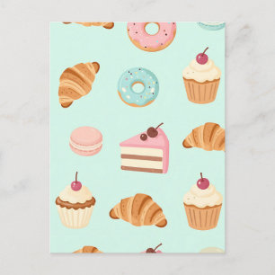 Pastel French Pastries Cute Dessert Pattern Postcard
