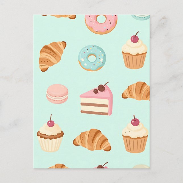 Pastel French Pastries Cute Dessert Pattern Postcard (Front)