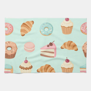 Pastel French Pastries Cute Dessert Pattern Tea Towel