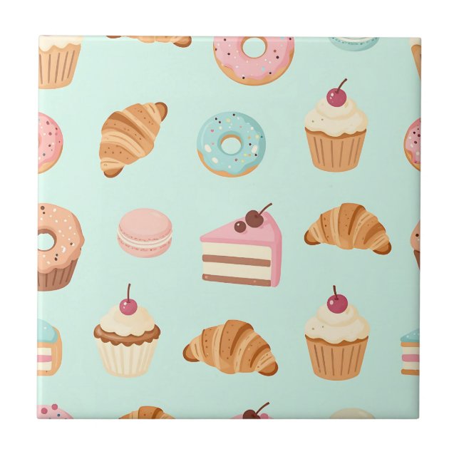 Pastel French Pastries Cute Dessert Pattern Tile (Front)