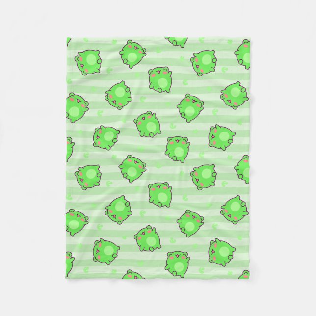 Pastel Frog Baby Blanket – Kawaii Green Stripes (Front)