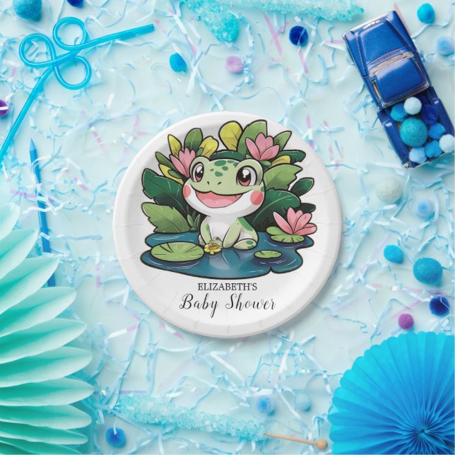 Pastel Frog Baby Shower Paper Plate (Party)