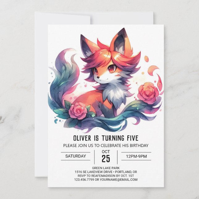 Pastel Fun Fox Birthday Invitation (Front)