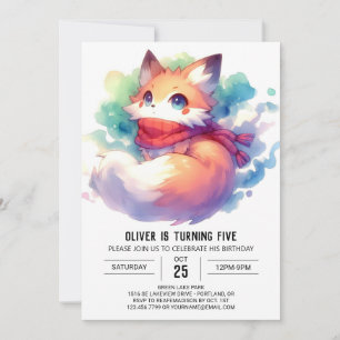 Pastel Fun Fox Birthday Invitation
