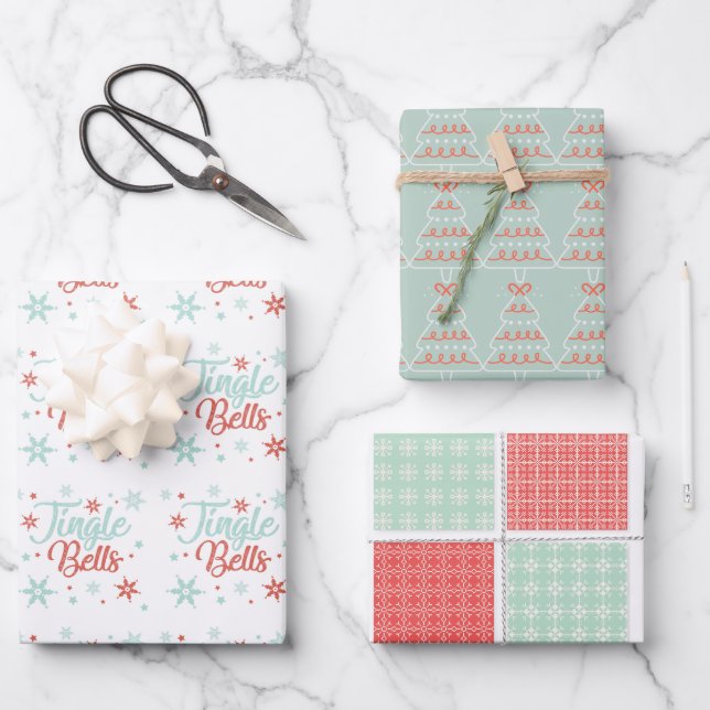 Pastel Fun Retro Jingle Custom Holiday Christmas Wrapping Paper Sheet (Front)