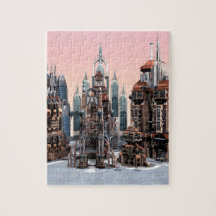 Pastel Futuristic City Fantasy Skyline Art Jigsaw Puzzle