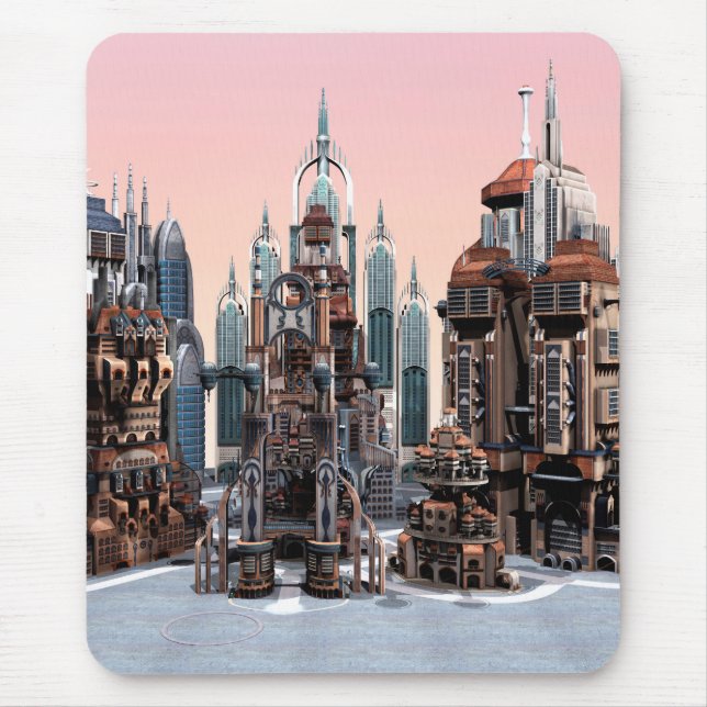 Pastel Futuristic City Fantasy Skyline Art Mouse Mat (Front)