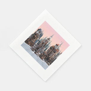 Pastel Futuristic City Fantasy Skyline Art Napkin
