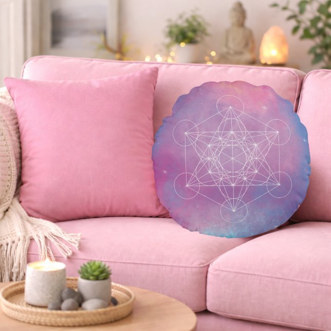 Pastel Galaxy Metatron’s Cube Sacred Geometry Round Cushion (Creator Uploaded)