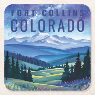 Pastel Galaxy Mountain Landscape Colorado City Square Paper Coaster