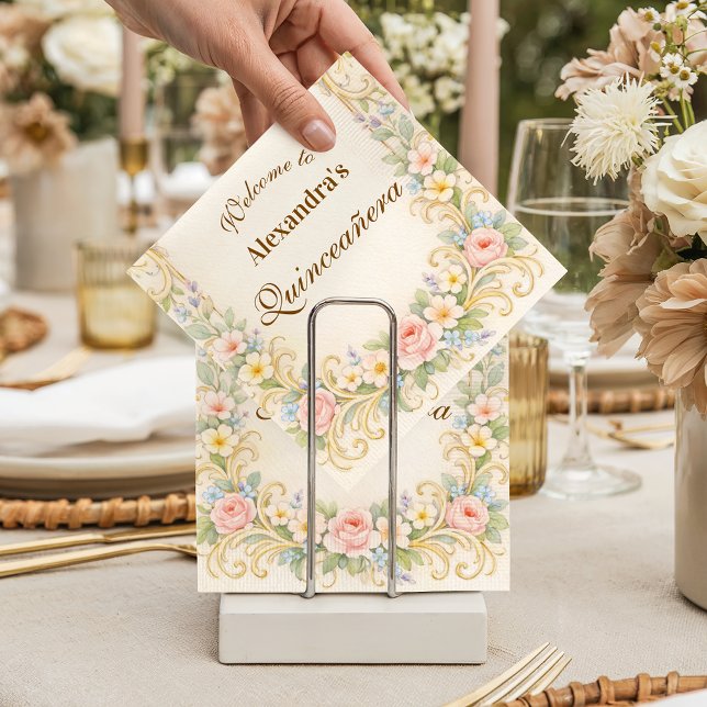Pastel Garden Baroque Quinceañera Napkin (Creator Uploaded)