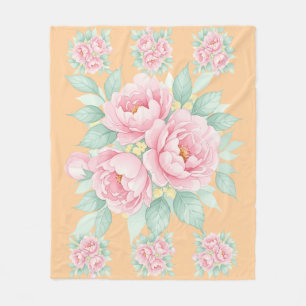 Pastel Garden Bloom Pastel Peony Floral Fleece Blanket