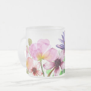 Pastel Garden Blooms Frosted Glass Coffee Mug