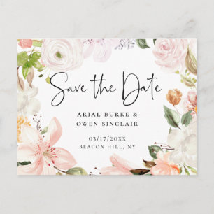 Pastel Garden Floral Wreath Save the Date Announcement Postcard