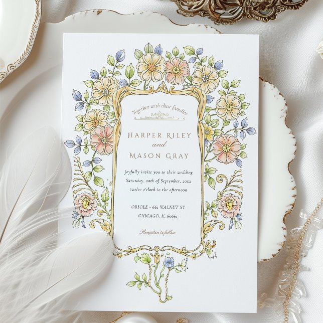 Pastel Garden Frame Rococo Wedding Invitation (Creator Uploaded)