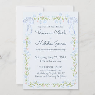Pastel Garden Ribbon Floral Wedding Invitation