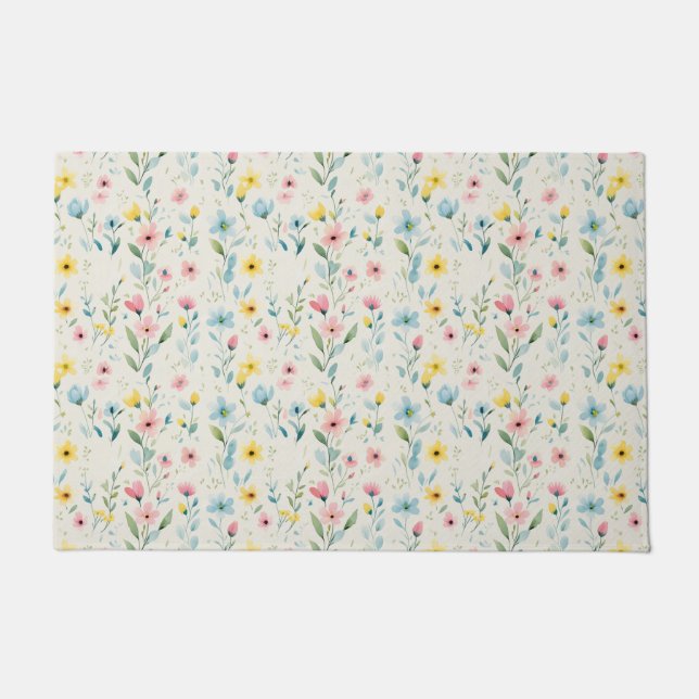 pastel garden watercolor florals doormat (Front)