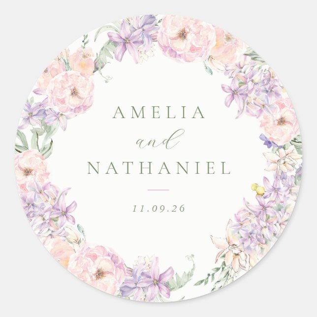Pastel Garden Wedding Favour Classic Round Sticker (Front)
