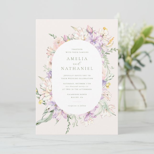 Pastel Garden Wedding Invitation (Standing Front)