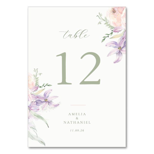 Pastel Garden Wedding Table Number (Front)