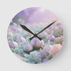 Pastel Garlic Garden Dreamscape Round Clock