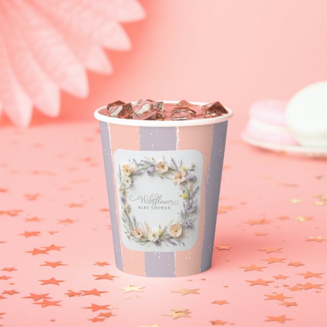 Pastel Gender Neutral Wildflower Baby Shower Paper Cups (Insitu)