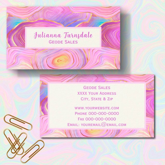 Pastel Geode Agate and Gold Business Card (Creator Uploaded)