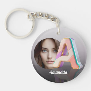 Pastel Geometric 3D Monogram Letter A personal pho Key Ring