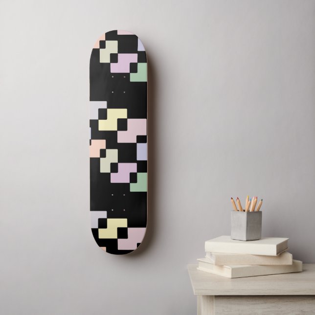 Pastel geometric blocks on black skateboard (Wall Art)