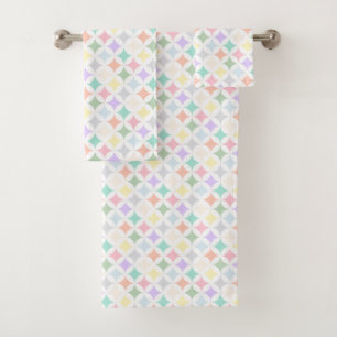 Pastel Geometric Circles and Diamond Pattern Bath Towel Set