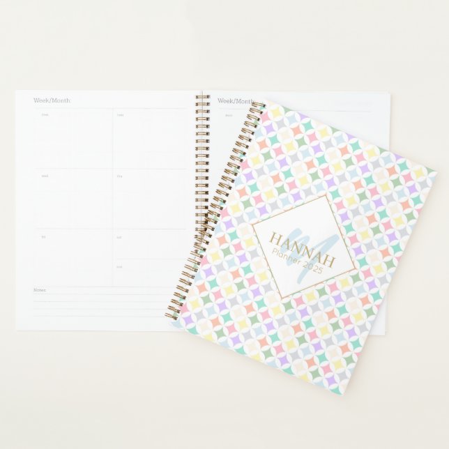 Pastel Geometric Circles and Diamond Pattern Planner (Display)