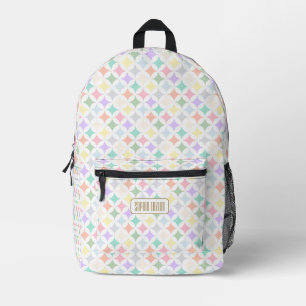 Pastel Geometric Circles and Diamond Pattern Printed Backpack