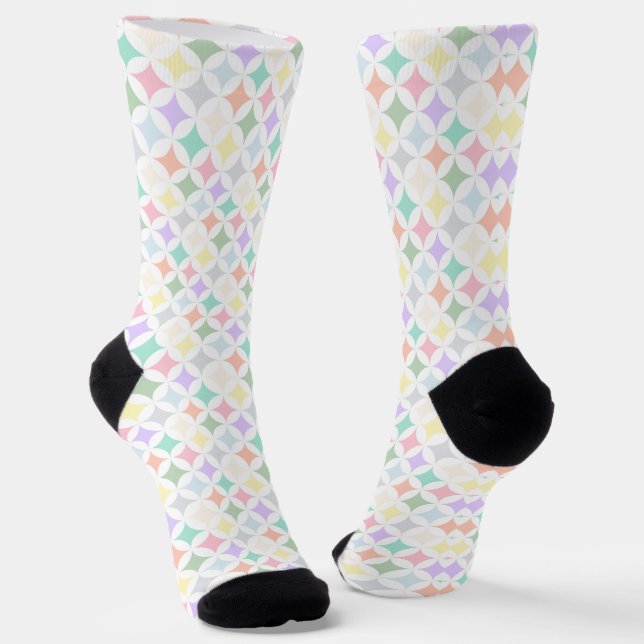 Pastel Geometric Circles and Diamond Pattern Socks (Angled)