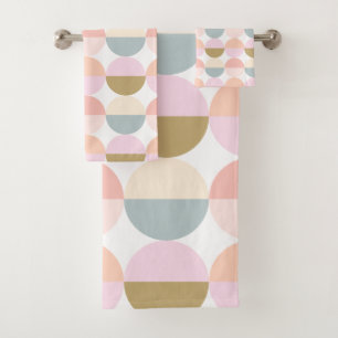 Pastel Geometric Circles Pattern Bath Towel Set
