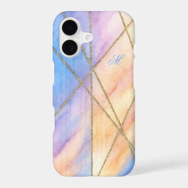 Pastel Geometric Marble Gold Lines Monogram (Back)