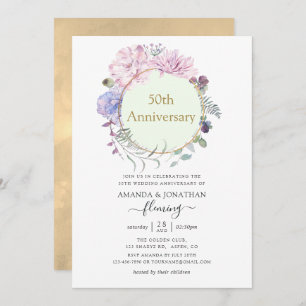 Pastel Geometric Peonies 50th Wedding Anniversary Invitation