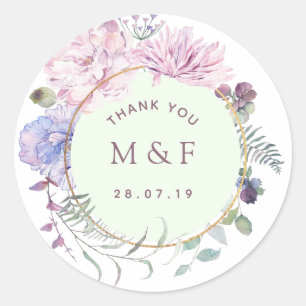 Pastel Geometric Peonies Floral Wedding Classic Round Sticker