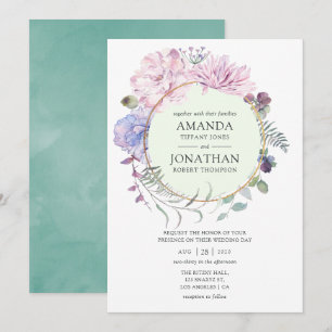 Pastel Geometric Peonies Floral Wedding Invitation