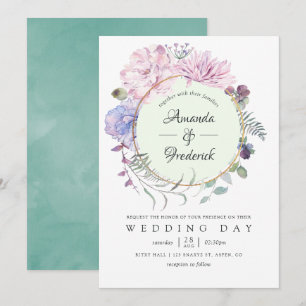 Pastel Geometric Peonies Floral Wedding Invitation
