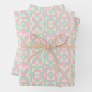 Pastel Geometric Pixel Art Seamless Pattern Wrapping Paper Sheet
