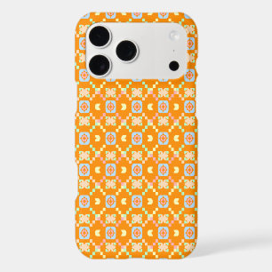 Pastel Geometric Pixel Pattern on Vibrant Orange 